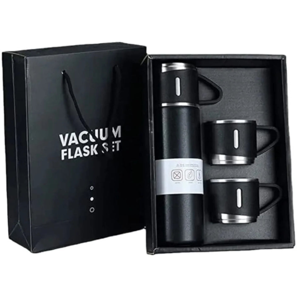 3 Cup 500ML Double-Layer Stainless Steel Vacuum Flask Set | Hot & Cold | Travel Thermos Durable Insulated Stainless Steel Flask