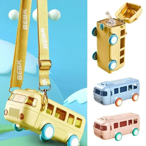 Bus Shape School Water Bottle | 500ml | With Strap | Cute & Leak-Proof | Random Color Smart Bus-Shape Water Bottle