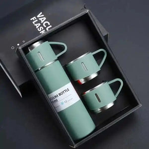 3 Cup 500ML Double-Layer Stainless Steel Vacuum Flask Set | Hot & Cold | Travel Thermos Durable Insulated Stainless Steel Flask