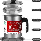 1.4L Fryer Oil Filter Pot | Carbon Steel Body with Stainless Steel Strainer & Lid | Kitchen Oil Storage Jug
