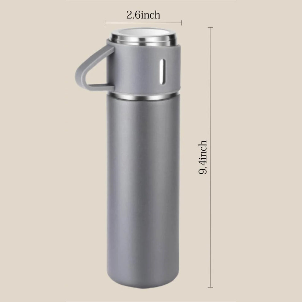 3 Cup 500ML Double-Layer Stainless Steel Vacuum Flask Set | Hot & Cold | Travel Thermos Durable Insulated Stainless Steel Flask