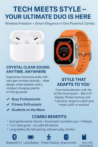 Airpods Pro 2 + Ultra 7-in-1 Smartwatch Combo | Premium Sound & Style Deal