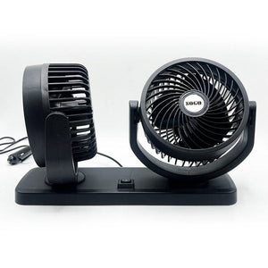 Car Fan Dual Head 4-inch 12v/24v – 360° Rotating Low Noise Cooling Fan With Cigarette Lighter Plug – 100% Copper Motor – Universal For Cars, Suvs & Trucks With Box