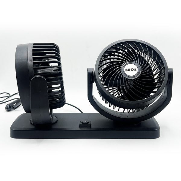 Car Fan Dual Head 4-inch 12v/24v – 360° Rotating Low Noise Cooling Fan With Cigarette Lighter Plug – 100% Copper Motor – Universal For Cars, Suvs & Trucks With Box
